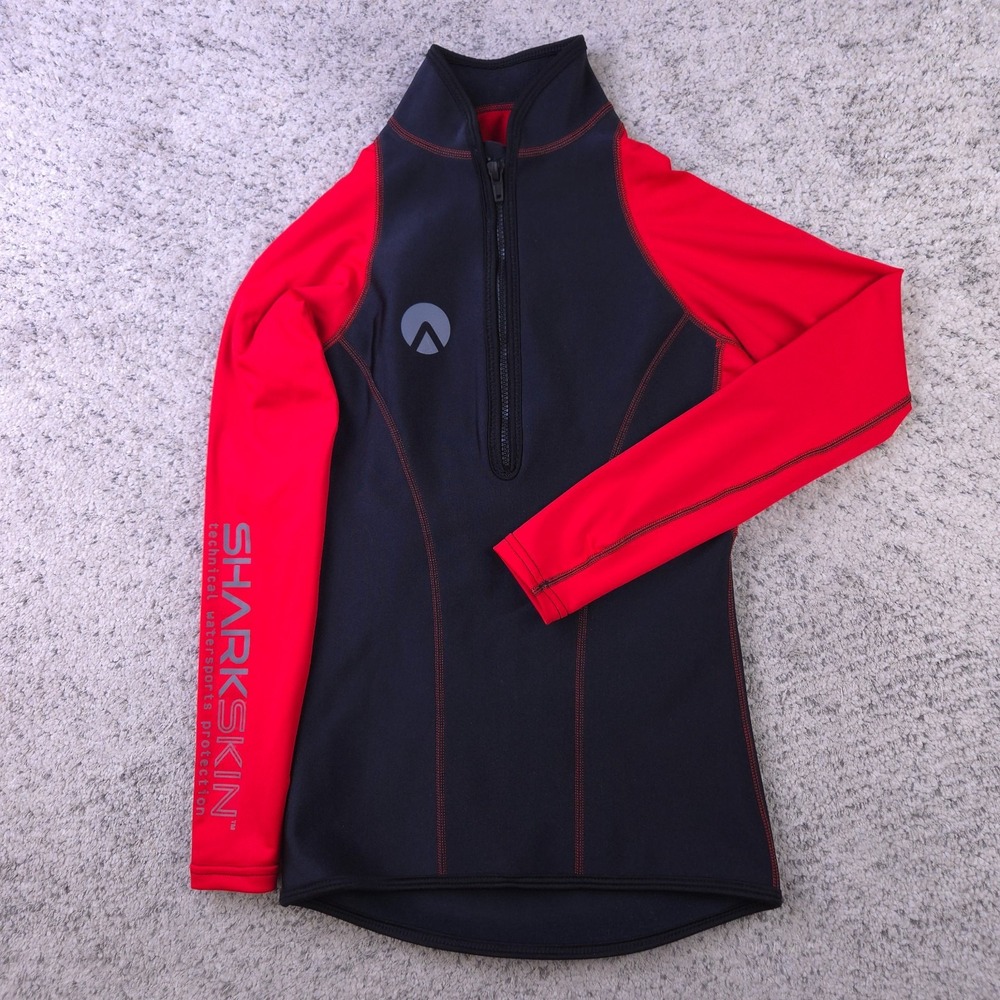 Sharkskin Performance Wear Long Sleeve Top Mens XS Diving Black Red Half Zip GUC